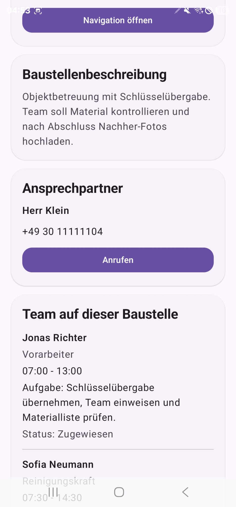 Kolonnix Mitarbeiter-App Einsatzdetails