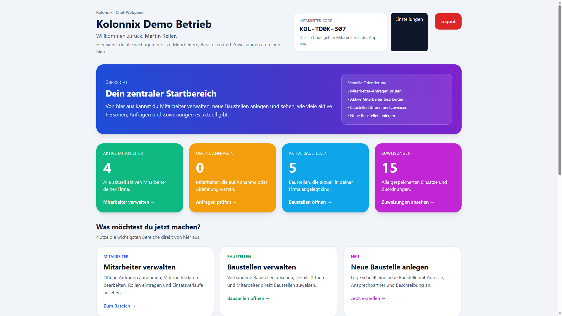 Kolonnix Chef-Webpanel Dashboard